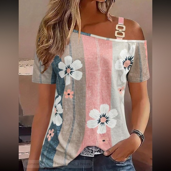 Boho floral print cold shoulder blouse - Picture 1 of 5